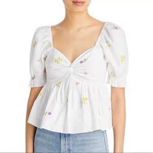 English Factory Floral Embroidered Top White Womens Size Large